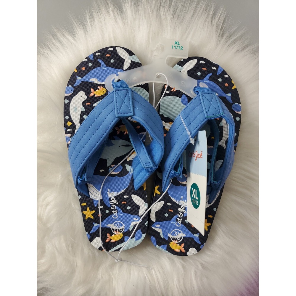 Cat & jack‎ blue/ash fish flip flops XL 11/12